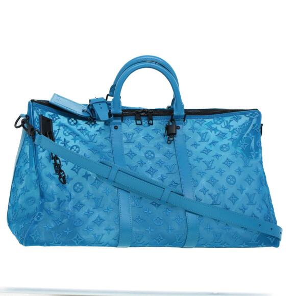 LOUIS VUITTON Mesh Keepall Triangle 50 Boston Bag Turquoise Blue M45048 - Picture 1 of 16